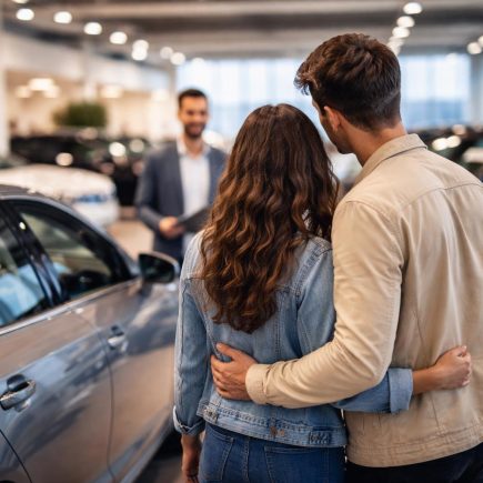 couple-concession-automobile-moderne-voitures