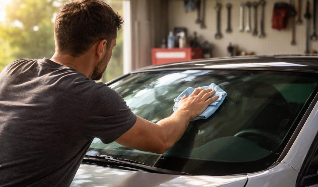 personne-polissant-pare-brise-ciel-ensoleille