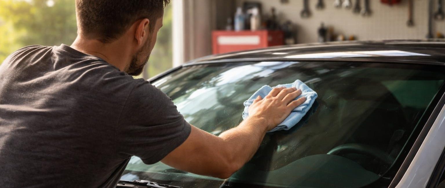 personne-polissant-pare-brise-ciel-ensoleille