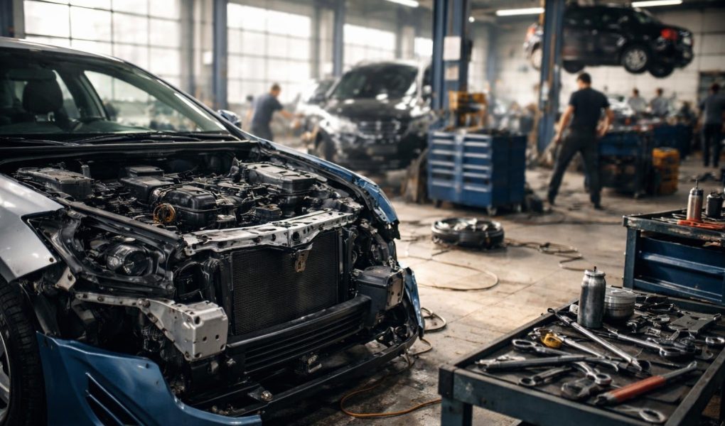 atelier-moderne-vehicules-demonteres-outils