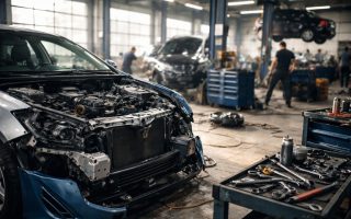 atelier-moderne-vehicules-demonteres-outils