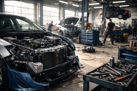 atelier-moderne-vehicules-demonteres-outils