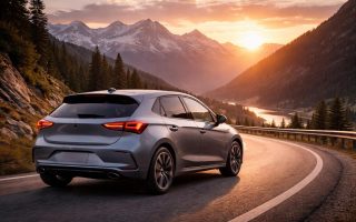 voiture-compacte-route-panoramique-coucher-soleil