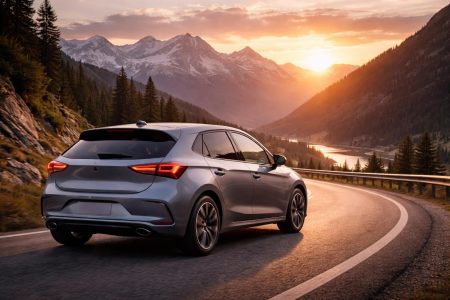 voiture-compacte-route-panoramique-coucher-soleil