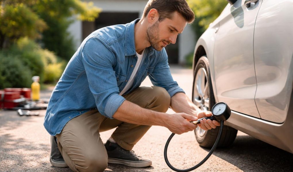 personne-voiture-pression-pneus-manometre