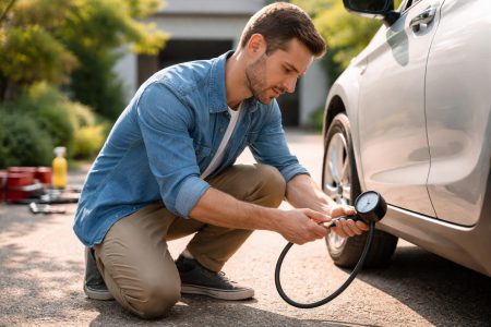 personne-voiture-pression-pneus-manometre